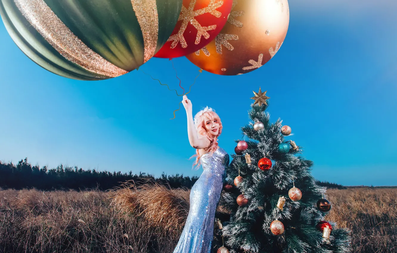 Photo wallpaper girl, toy, tree