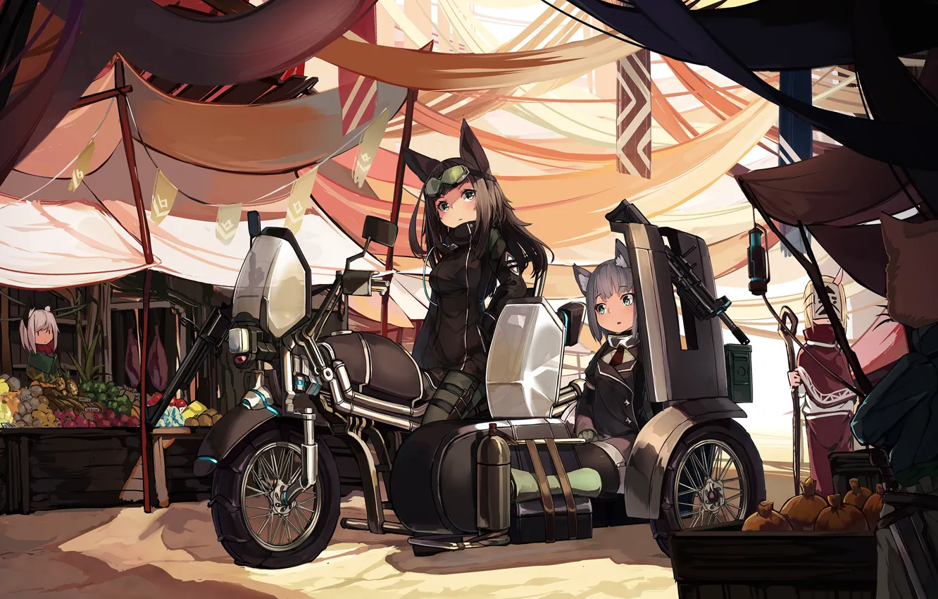 Photo wallpaper girl, motorcycle, market
