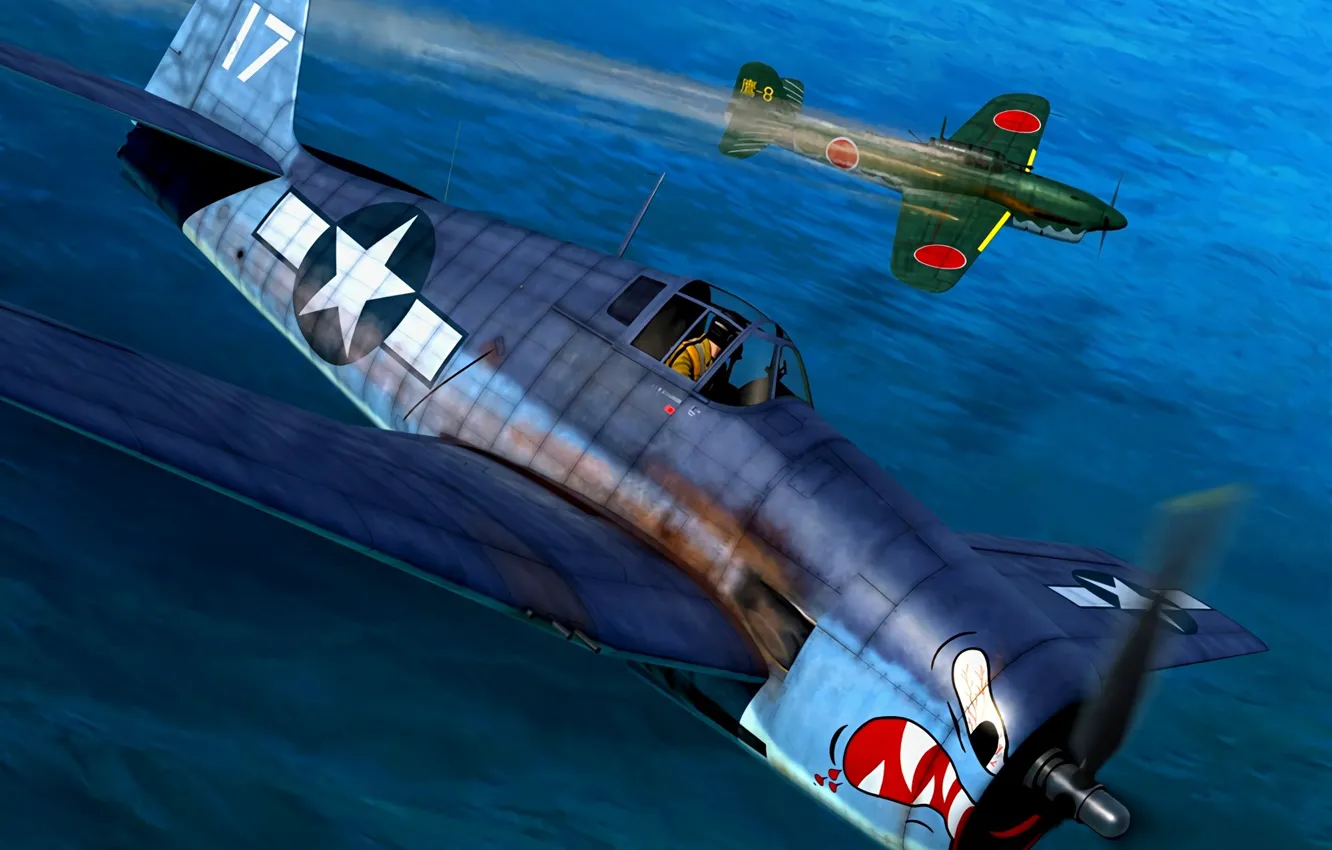 Photo wallpaper Yokosuka, F6F-3 Hellcat, US Navy, NJAF, scout-dive bomber shipborne, D4Y Suisei