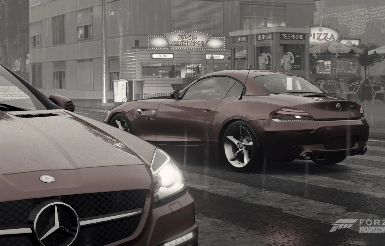 Photo wallpaper rain, BMW, mercedes, Noir, epic, Forza horizon