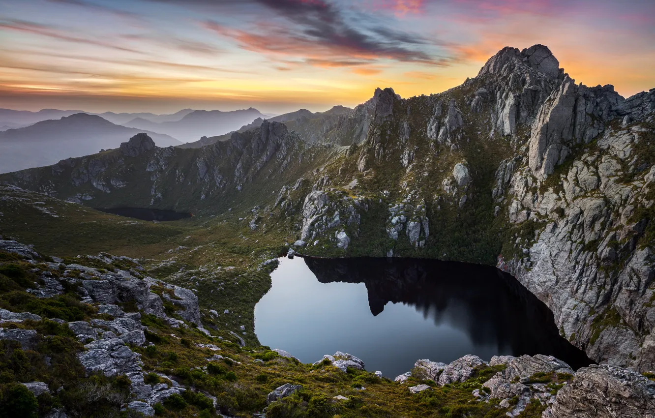 Photo wallpaper the sky, mountains, lake, rocks