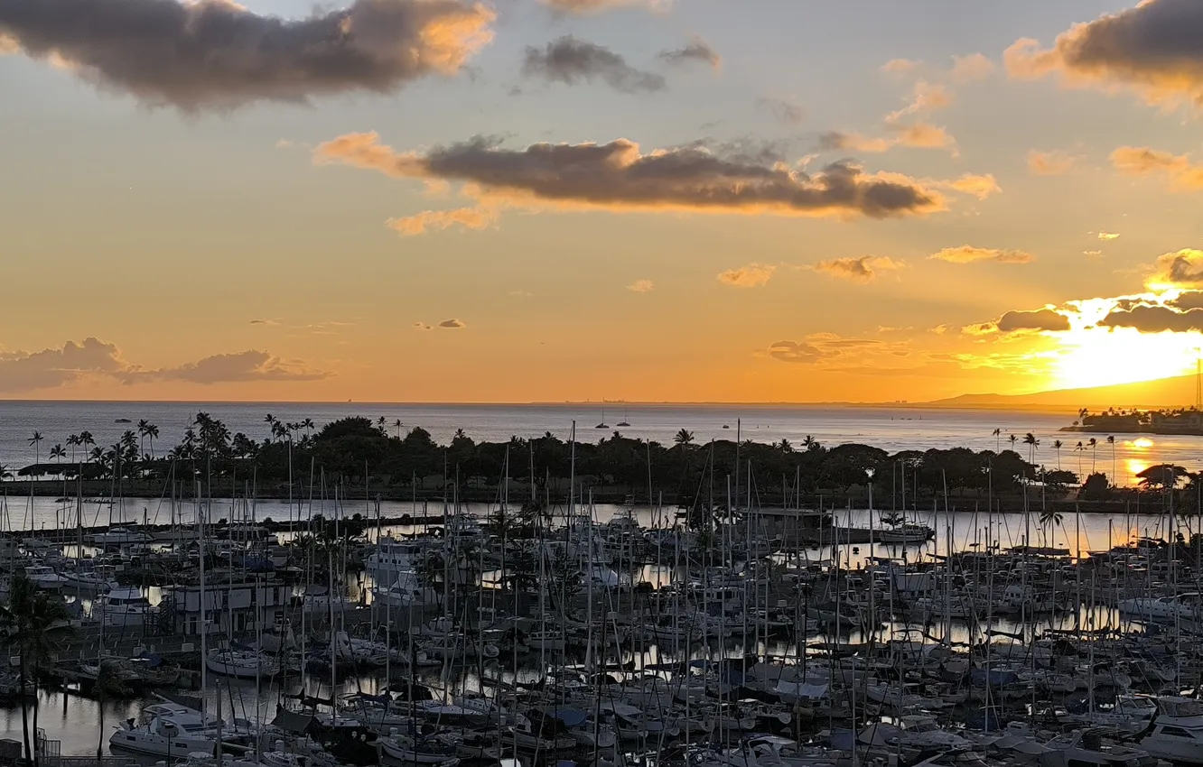 Photo wallpaper Hawaii, sun, Honolulu, Marina, Ilikai