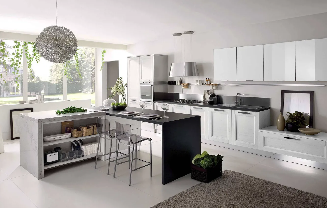 Photo wallpaper style, interior, kitchen, dining room, Italian design, Follonica cuisine
