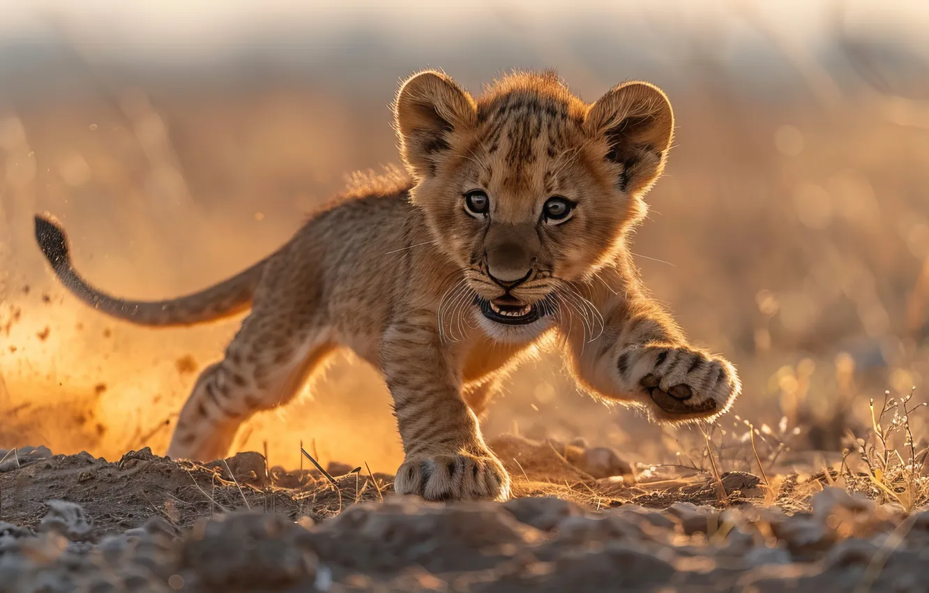 Photo wallpaper cub, kitty, lion, big cat, digital art, AI art, The Art of Artificial Intelligence, neural …