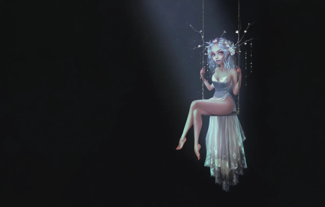 Photo wallpaper girl, style, fiction, swing, minimalism, dress, fairy, art