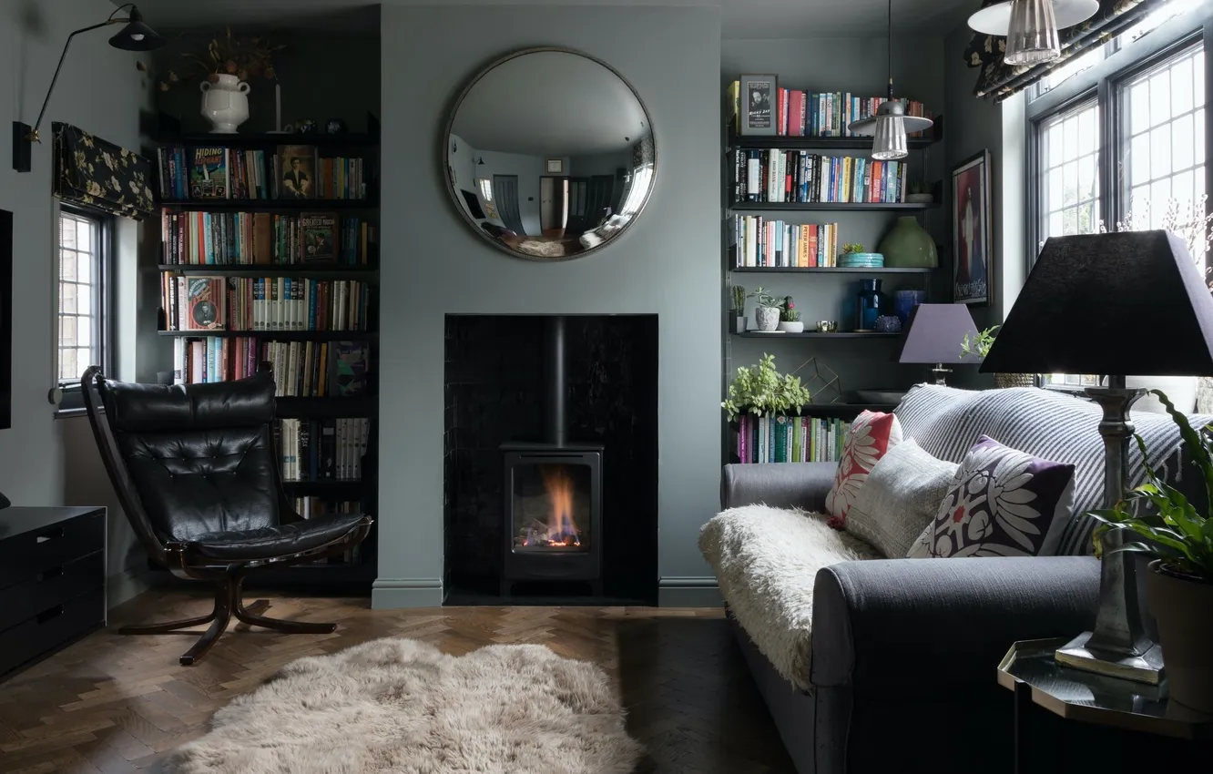 Photo wallpaper Cozy living room, style, interior, snug tv-room design, by Alison Anderson interiors, sofa, library, chair
