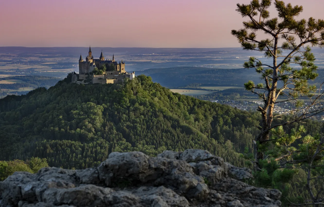 Photo wallpaper landscape, nature, stones, castle, mountain, Germany, forest, Sigmaringen
