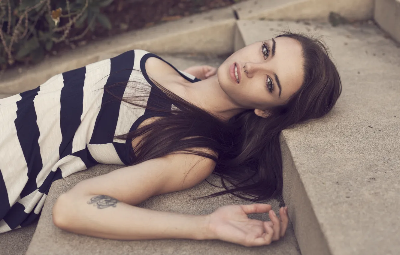 Photo wallpaper look, girl, piercing, brunette