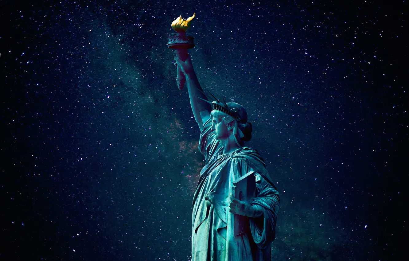Photo wallpaper stars, night, The Statue Of Liberty, the milky way, Liberty