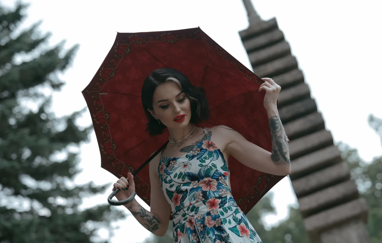 Photo wallpaper girl, sexy, Wallpaper, sweetheart, model, bright, portrait, umbrella