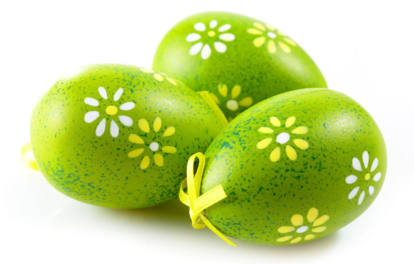 Photo wallpaper macro, eggs, colorful, green, Easter, holidays, bow, background