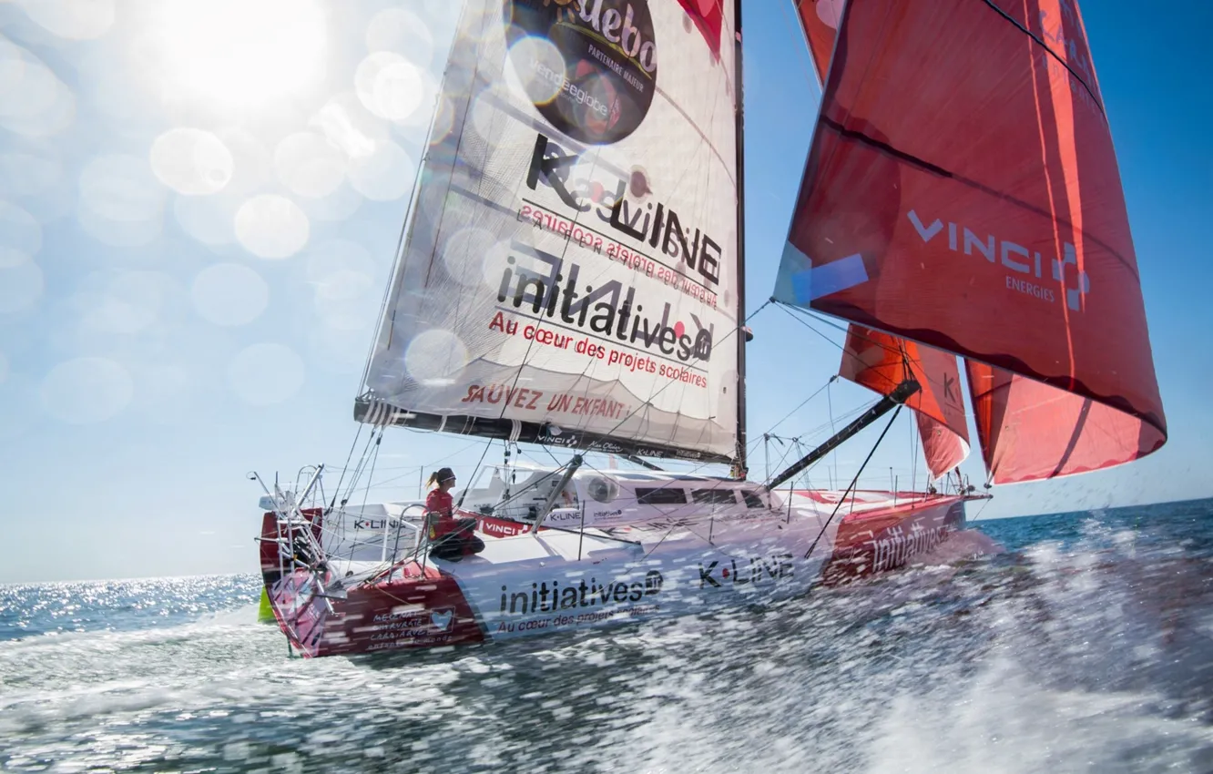 Photo wallpaper sea, squirt, the way, movement, the wind, race, sport, sails