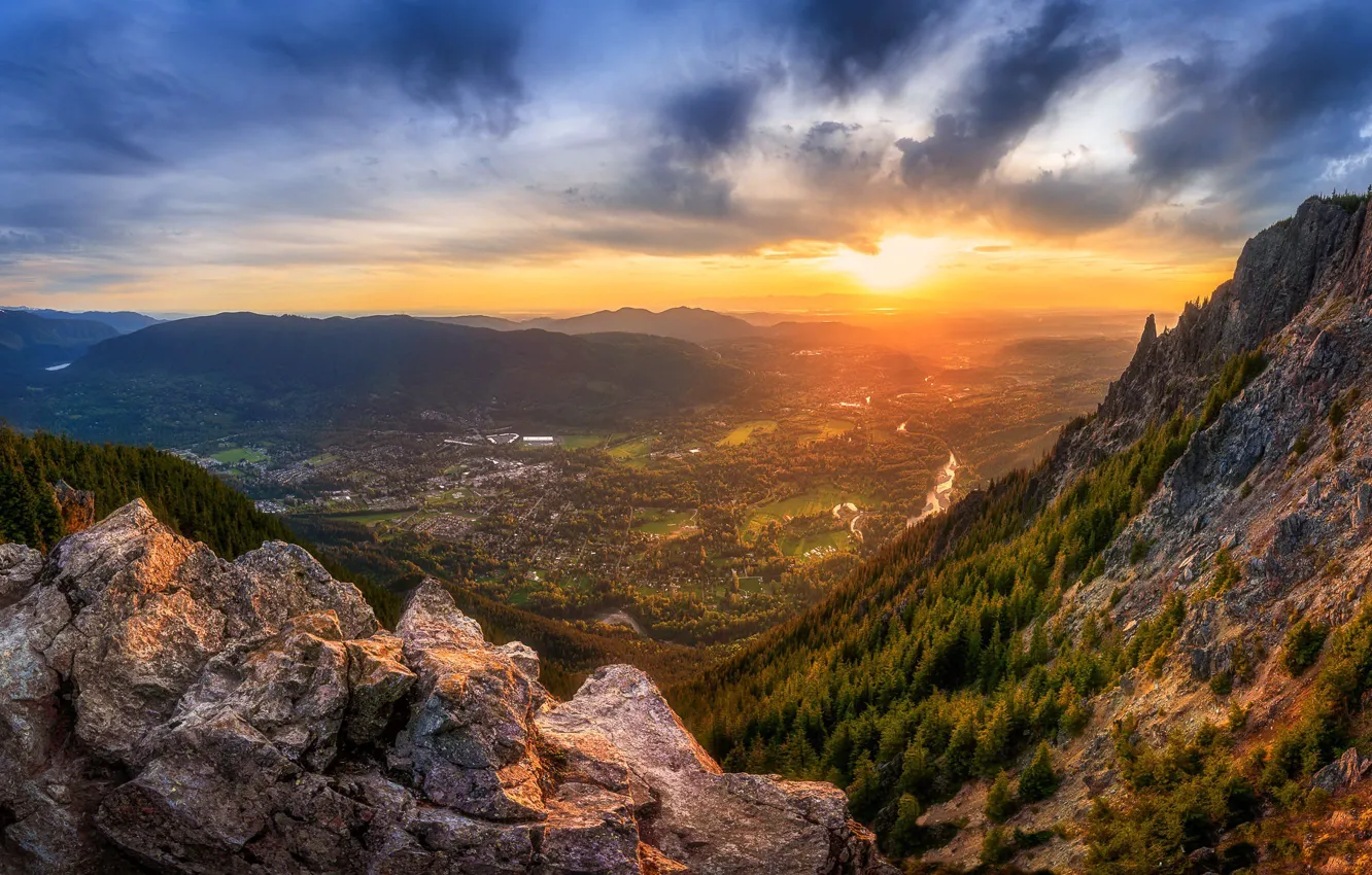 Photo wallpaper sunset, Seattle, Mount Si Splendor, Snoqualmie River
