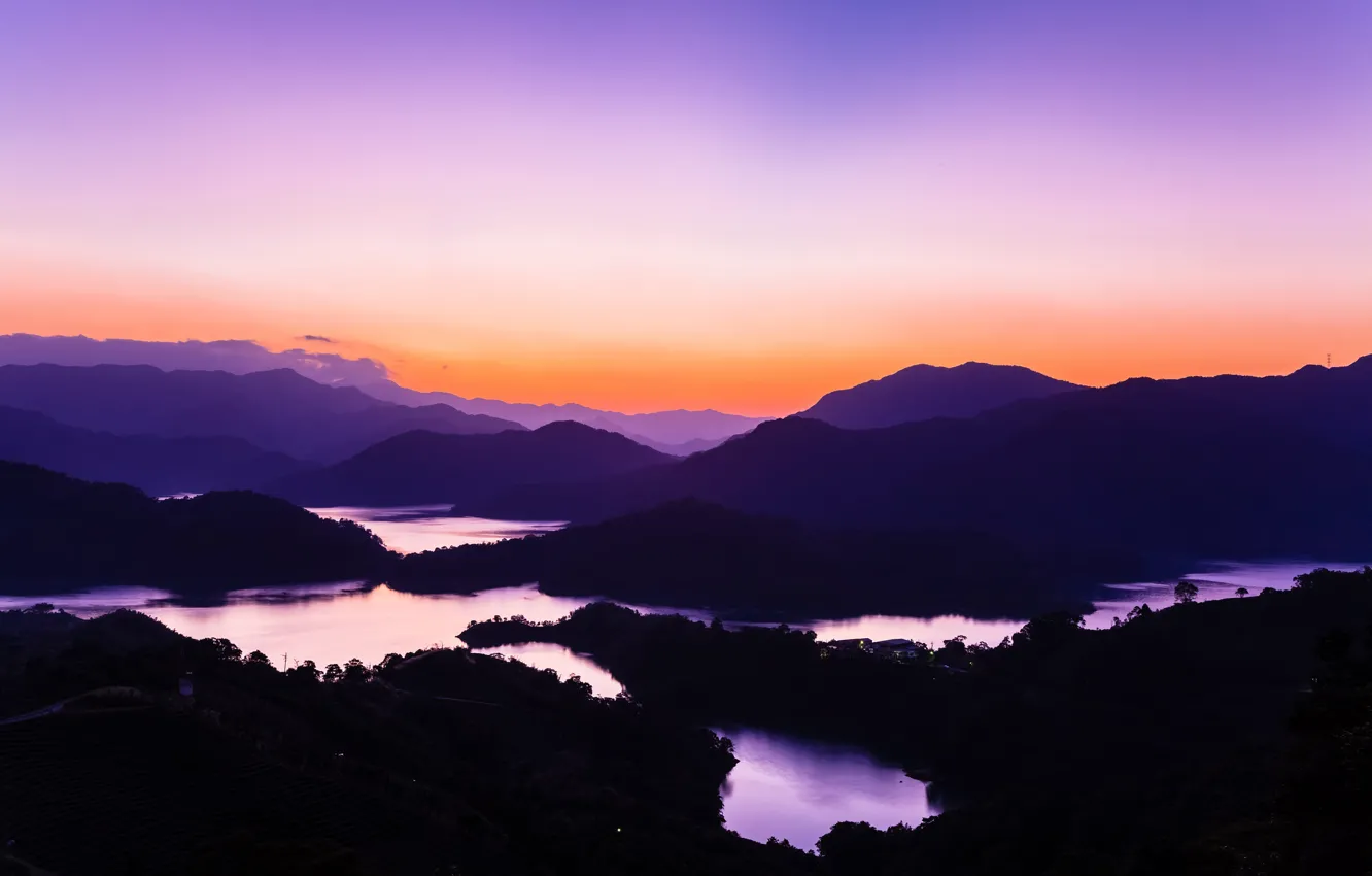 Photo wallpaper the sky, water, trees, mountains, river, home