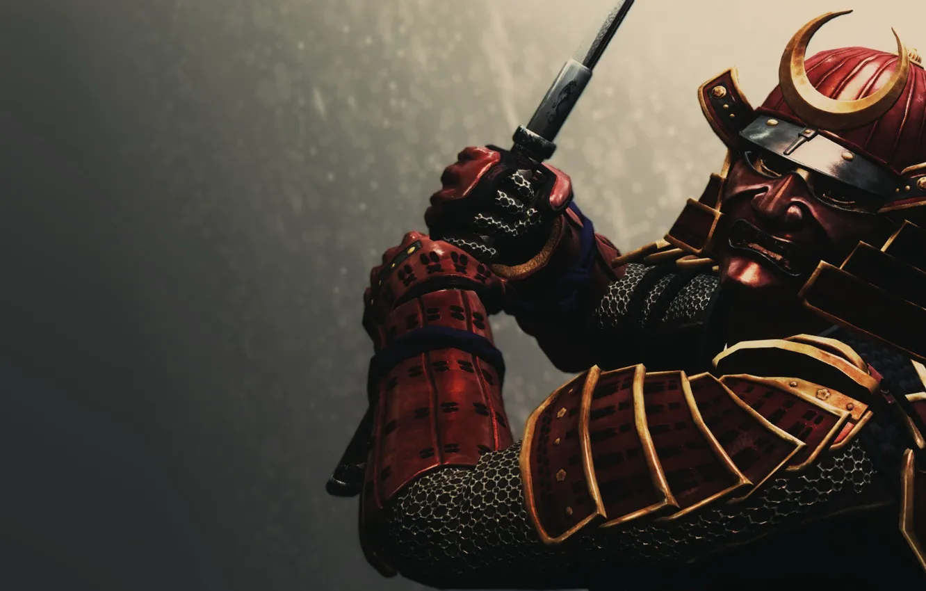 Photo wallpaper rendering, background, armor, samurai, helmet