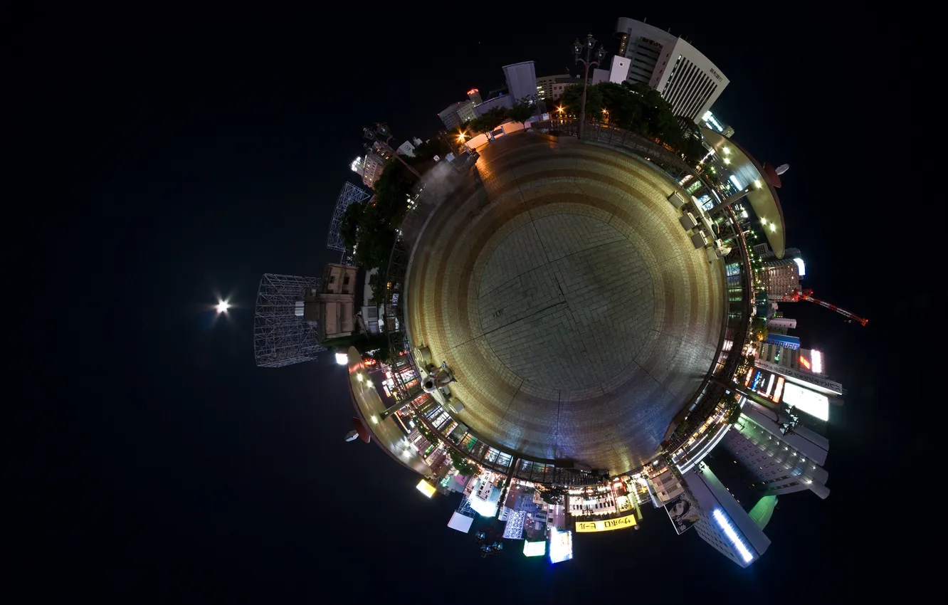 Photo wallpaper night, lights, building, home, area, spherical panorama