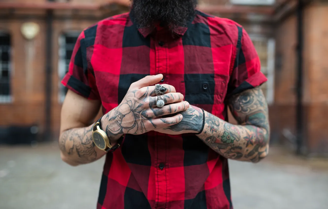 Photo wallpaper man, tattoos, shirt