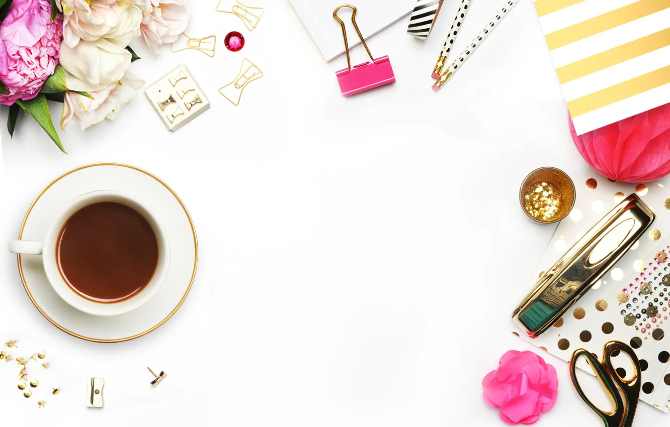 Photo wallpaper flowers, coffee, Cup, accessory