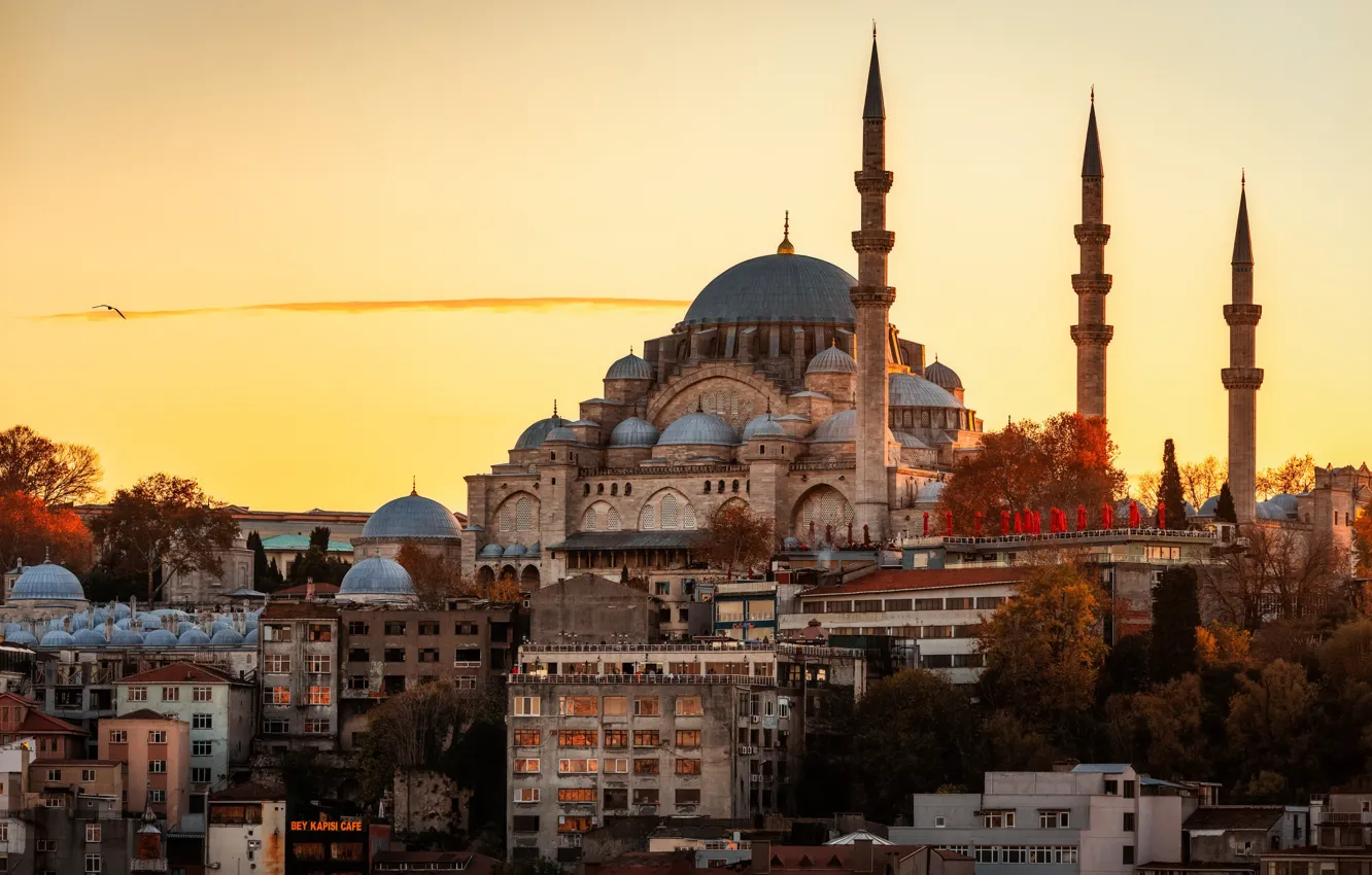 Photo wallpaper sunset, the city, home, mosque, Istanbul, Turkey, Alexander the Silent