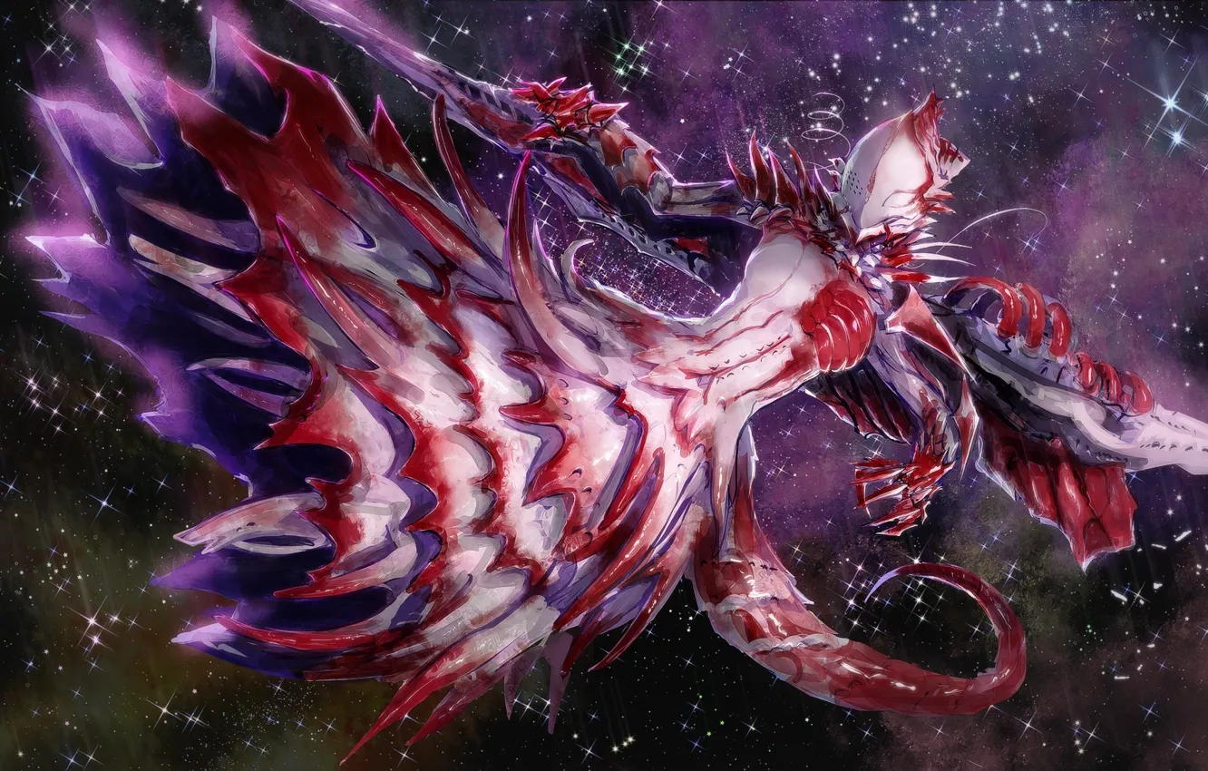 Photo wallpaper girl, stars, weapons, anime, art, chikokuma, shira tsumugi, Sidonia no Kishi