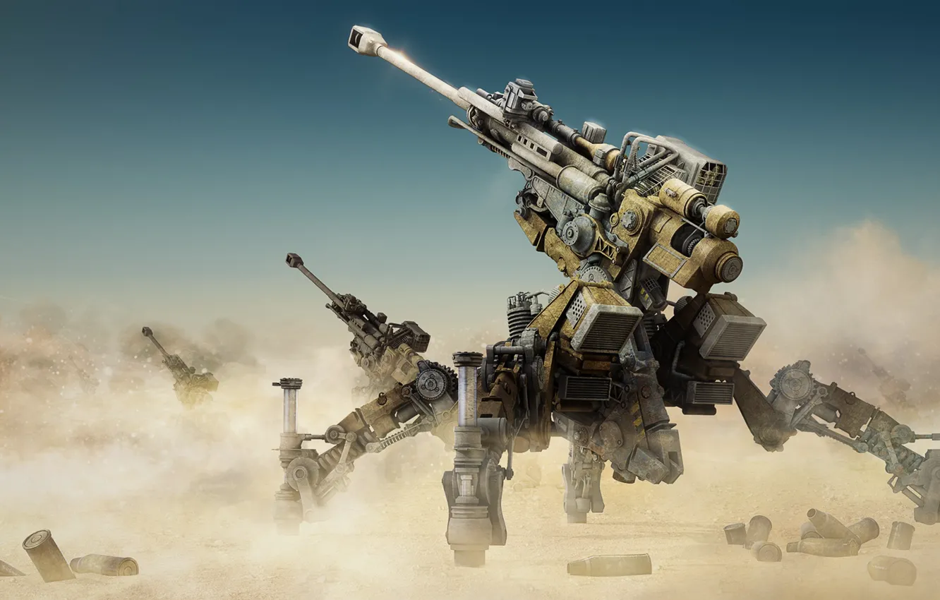 Photo wallpaper sand, weapons, gun, artillery, sandstorm