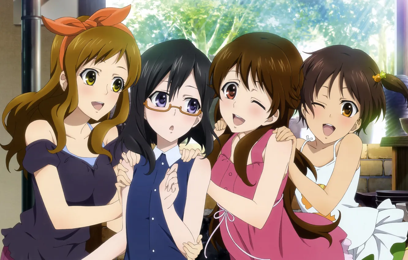 Photo wallpaper girl, joy, anime, art, glasses, bow, nagamiya sachi, glass slip