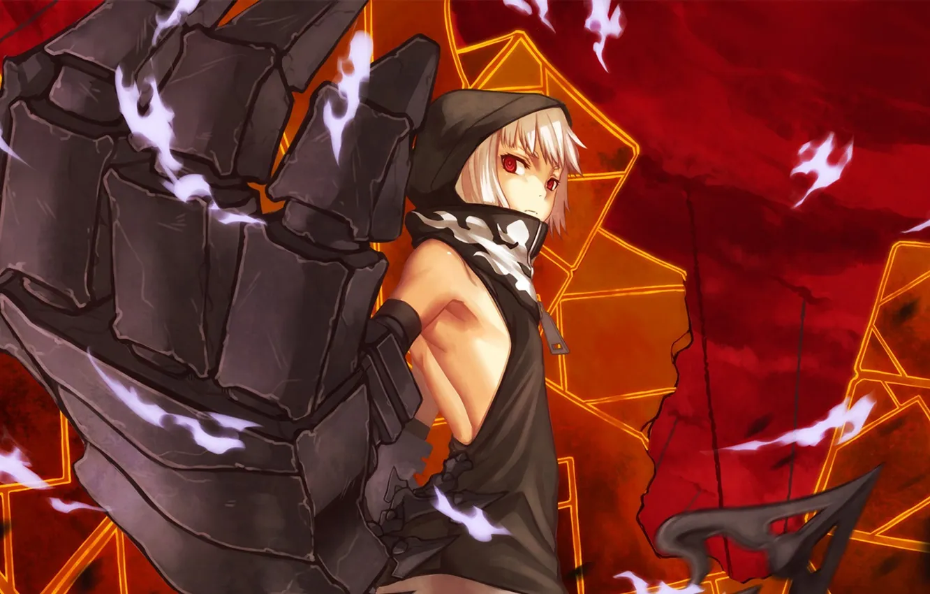 Photo wallpaper look, girl, weapons, magic, black rock shooter, art, strength, insane black rock shooter