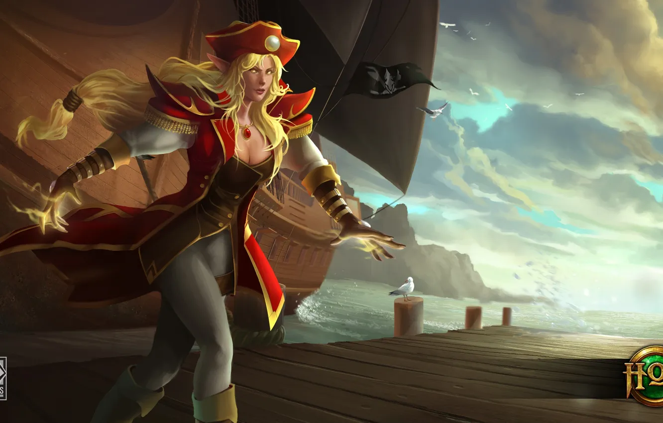 Photo wallpaper girl, ship, hat, pirate, Heroes of Newerth, Artesia