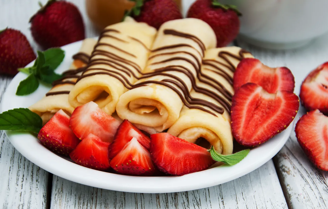 Photo wallpaper chocolate, strawberry, pancakes, Olena Rudo