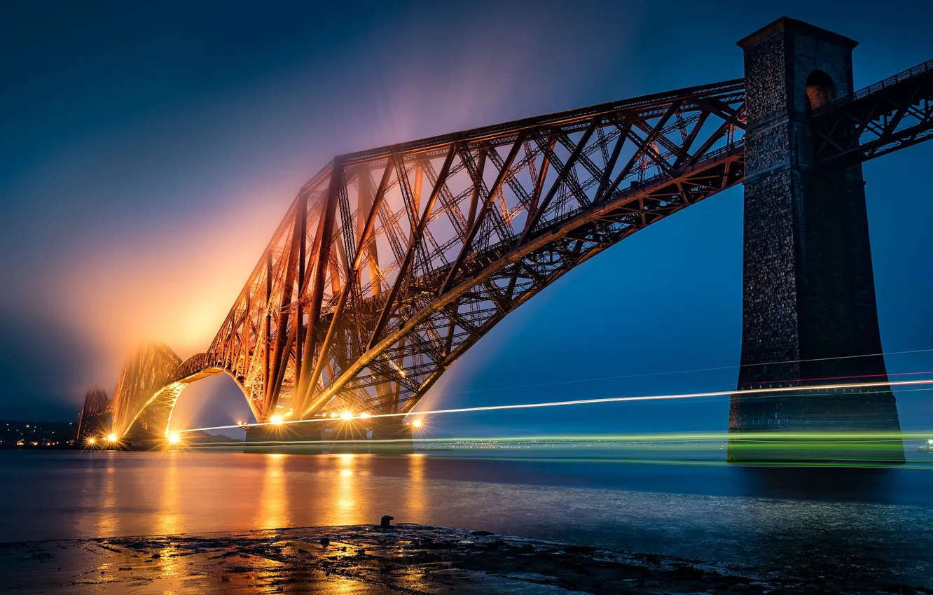Photo wallpaper Scotland, Forth Bridge, light trail