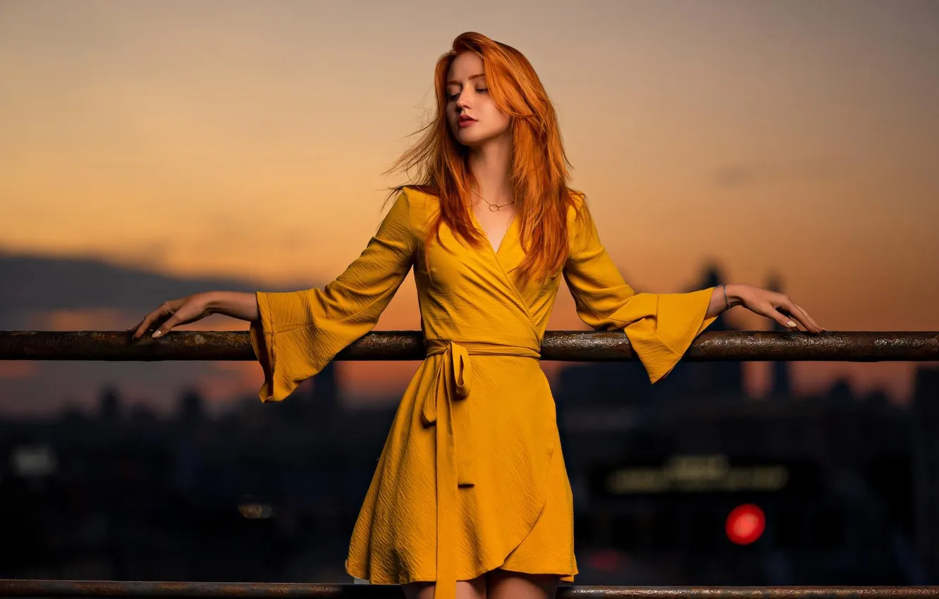 Photo wallpaper girl, dress, beautiful, model, redhead