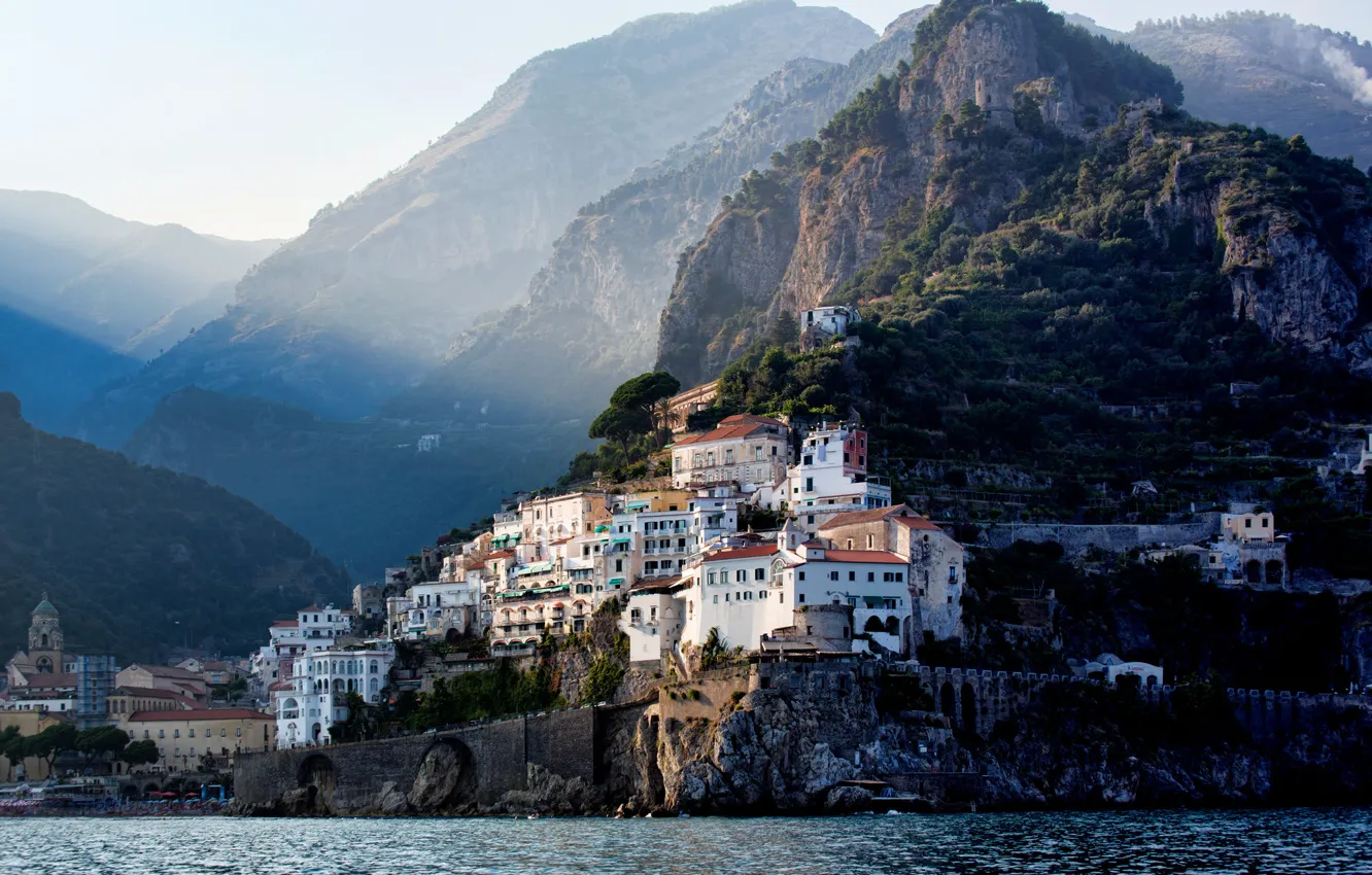 Photo wallpaper mountains, the city, coast, Italy, Ravello