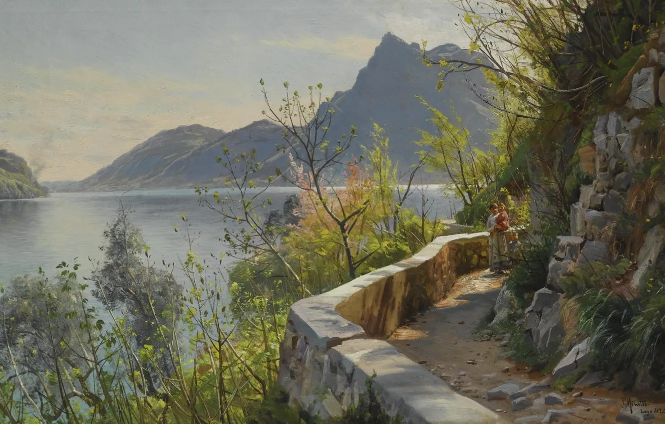 Photo wallpaper Danish painter, Lake Lugano, 1910, lake Lugano, Peter Merk Of Menstad, Peder Mørk Mønsted, Danish …