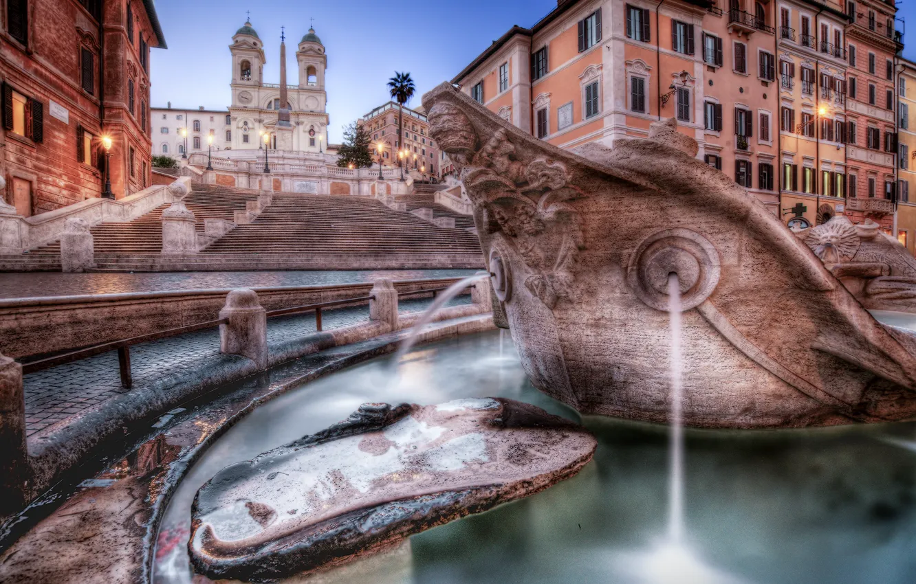 Photo wallpaper Rome, Italy, The Spanish steps, the fountain of the old boat