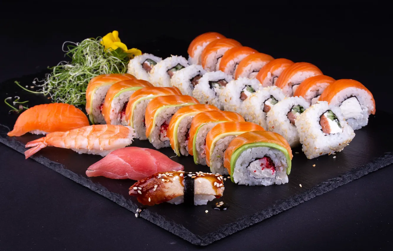 Photo wallpaper fish, figure, sushi, rolls, sashimi, Seth