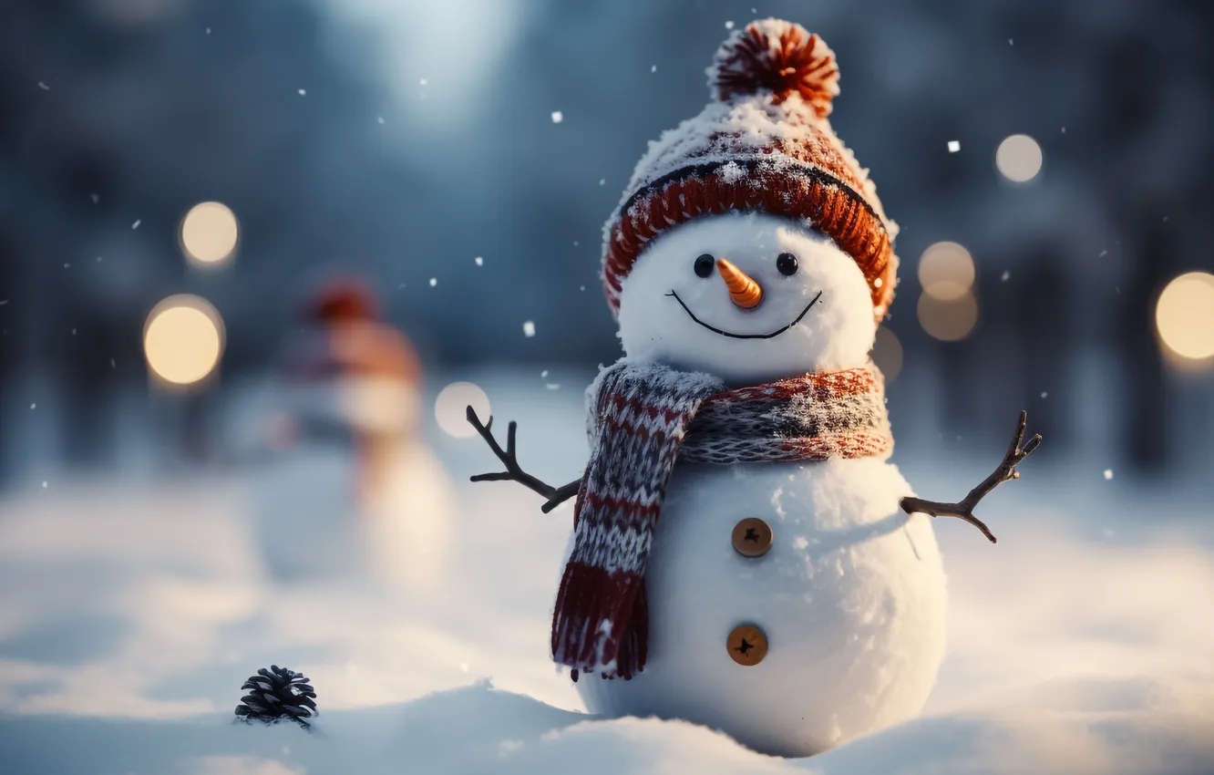 Photo wallpaper winter, snow, new year, Christmas, snowman, Christmas, winter, snow