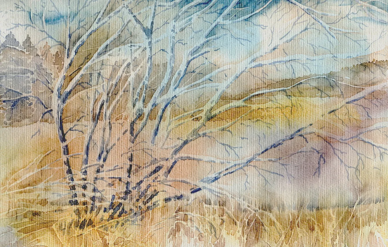 Photo wallpaper trees, picture, watercolor