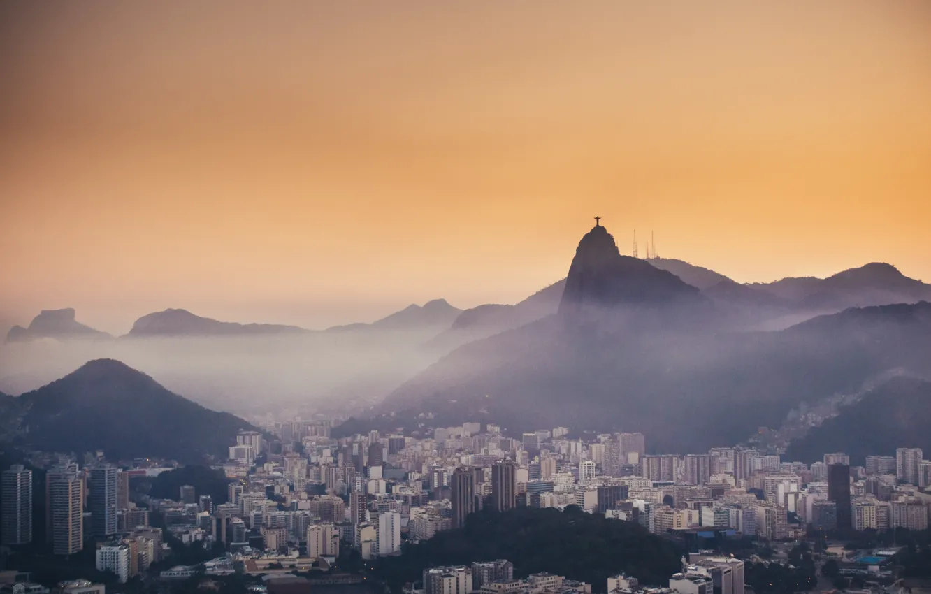 Photo wallpaper mountains, fog, the evening, Rio de Janeiro, mountains, evening, fog, Rio de Janeiro
