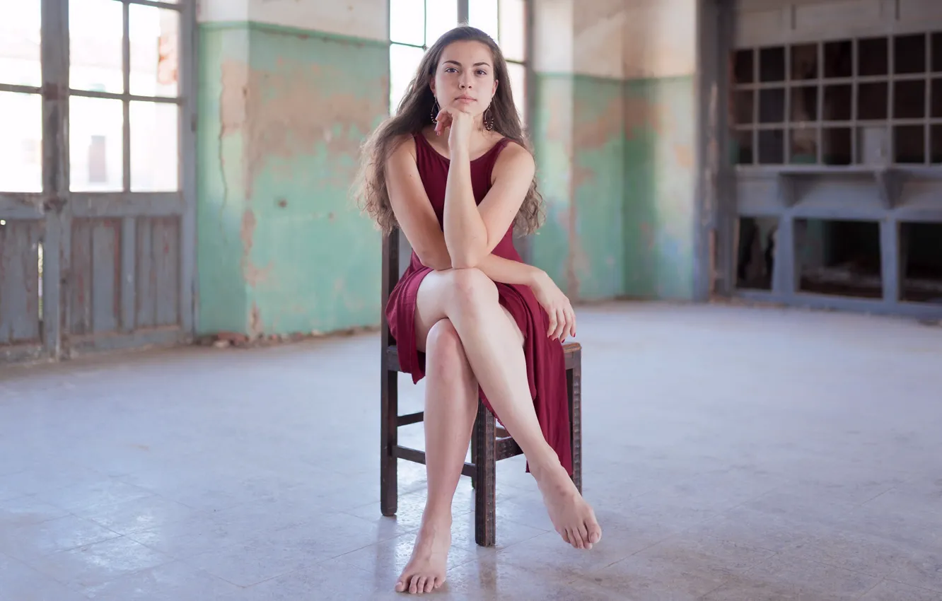 Photo wallpaper girl, pose, chair
