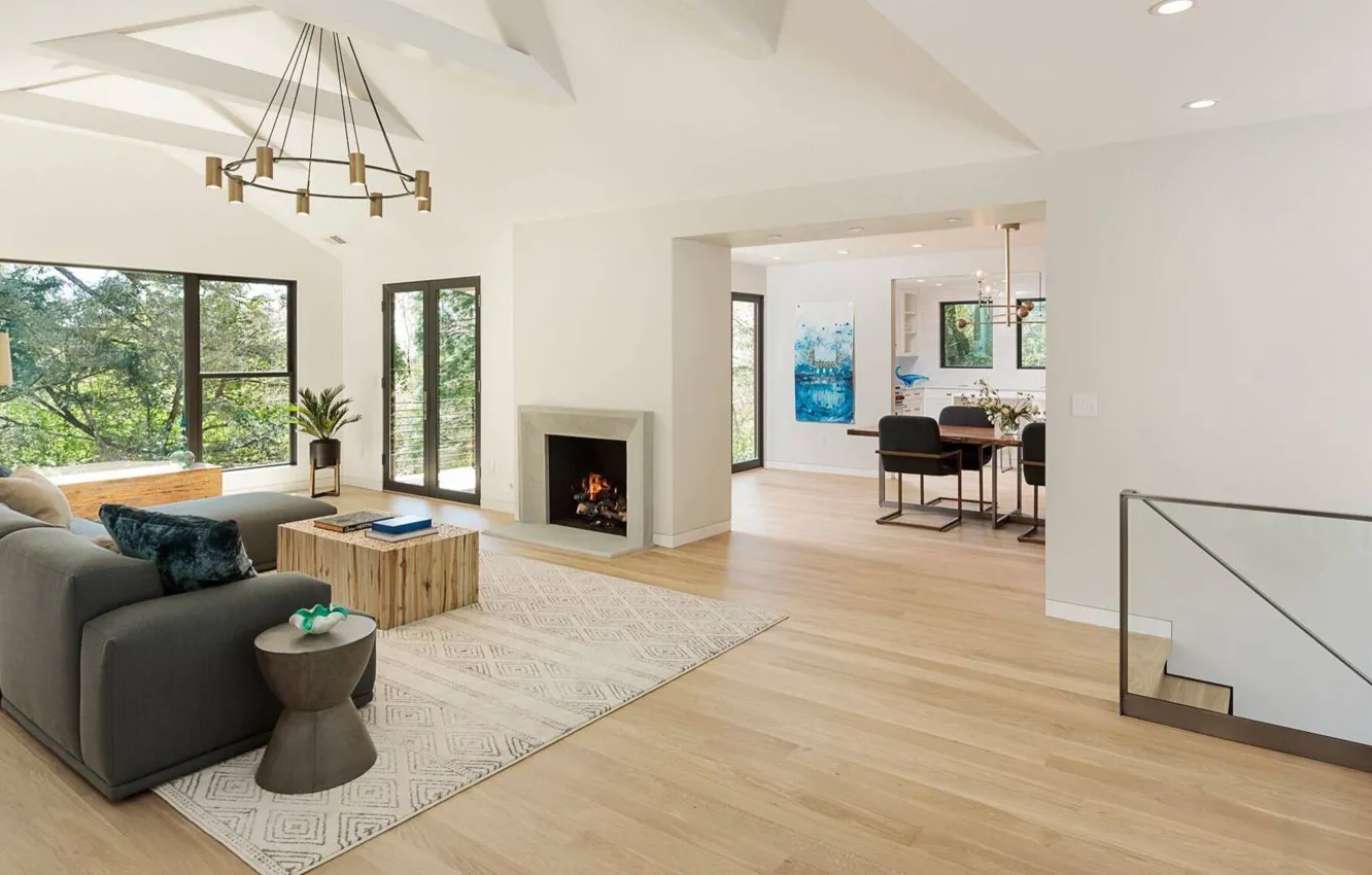Photo wallpaper design, style, interior, fireplace, living room, dining room