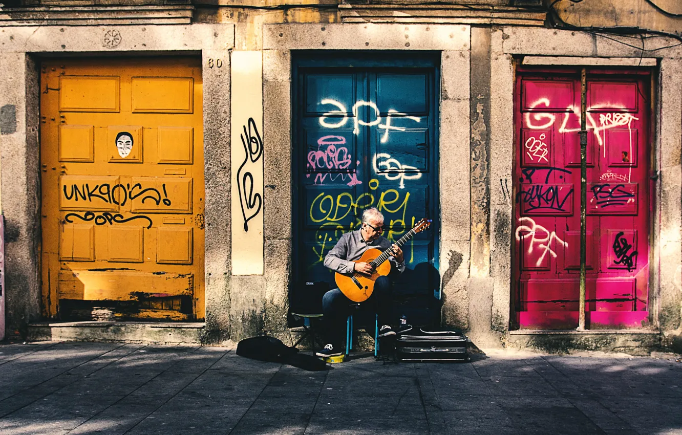 Photo wallpaper guitar, musician, doors