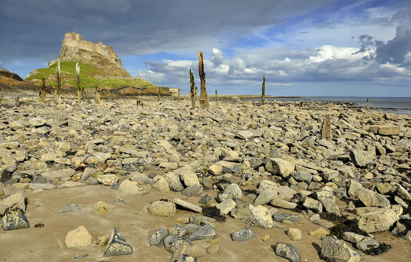 Photo wallpaper the sky, clouds, mountains, stones, rocks