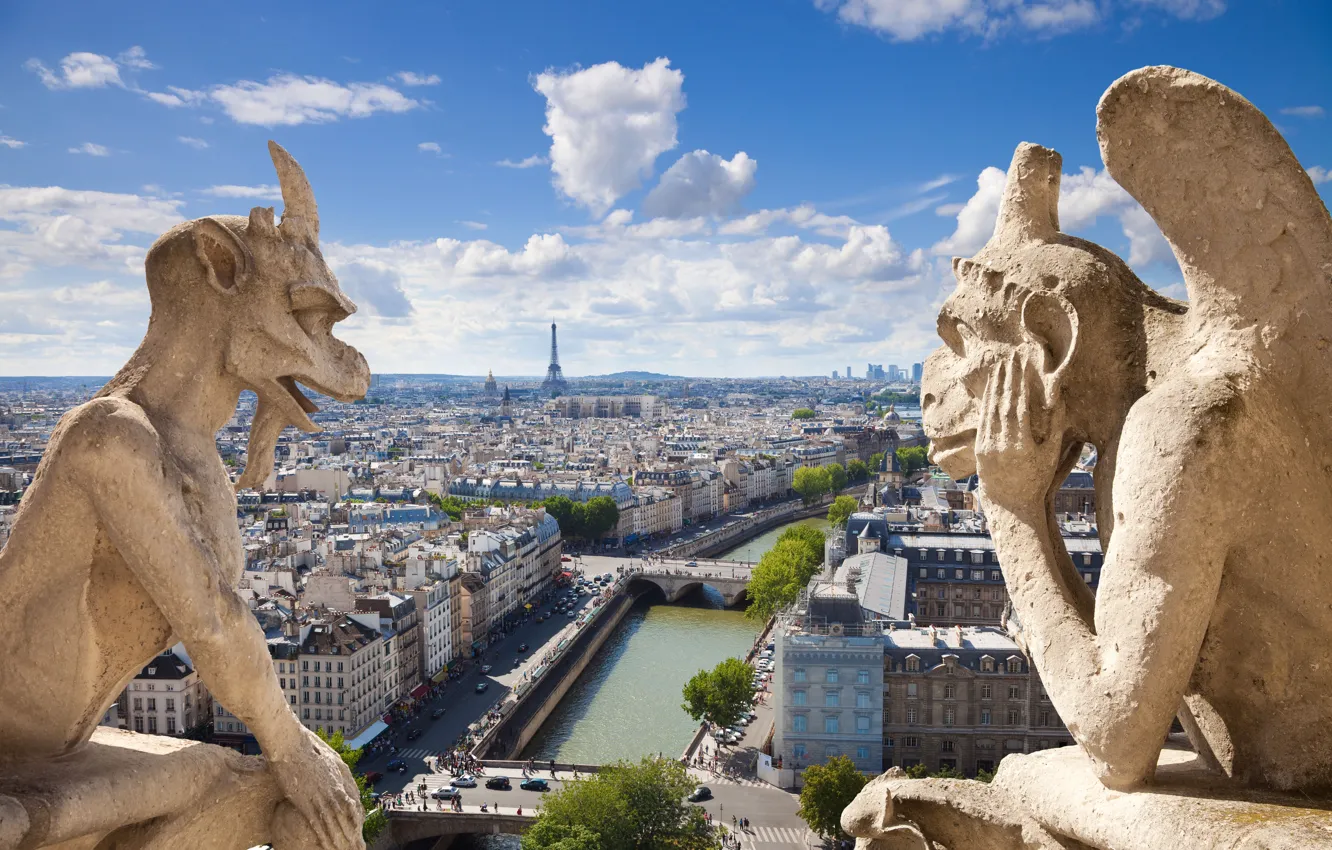 Photo wallpaper the city, Gothic, view, scene, panorama, architecture, France, Notre Dame de Paris