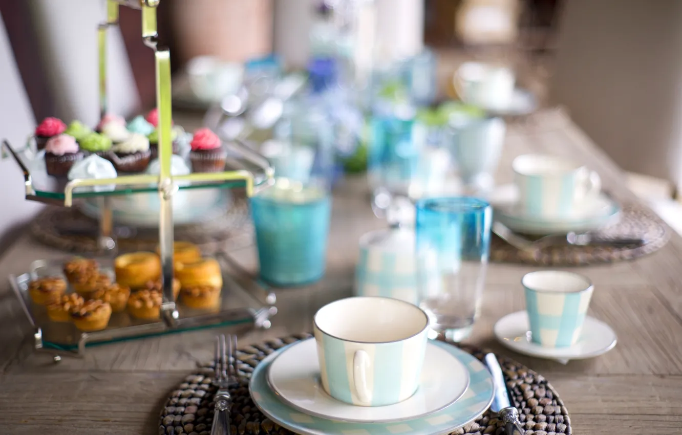 Photo wallpaper table, Breakfast, dishes, serving