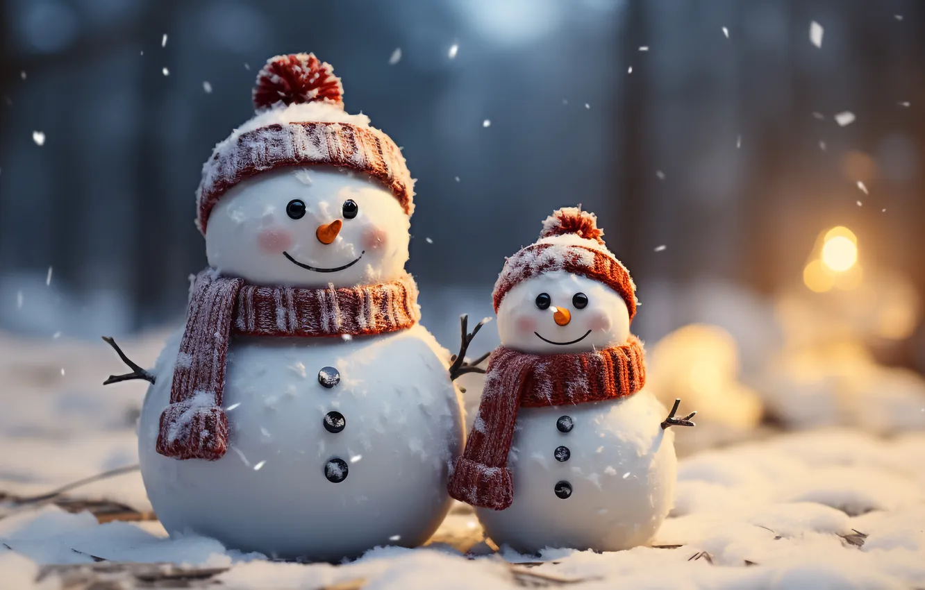 Photo wallpaper winter, snow, new year, Christmas, snowman, Christmas, winter, snow