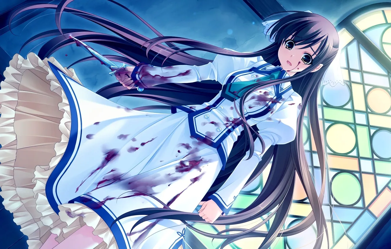 Photo wallpaper girl, blood, anime, dress, dagger