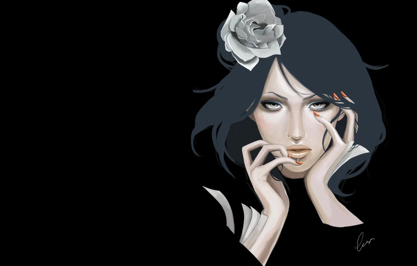 Photo wallpaper girl, flowers, the dark background, piercing, art, Naruto, Konan, warb1rd