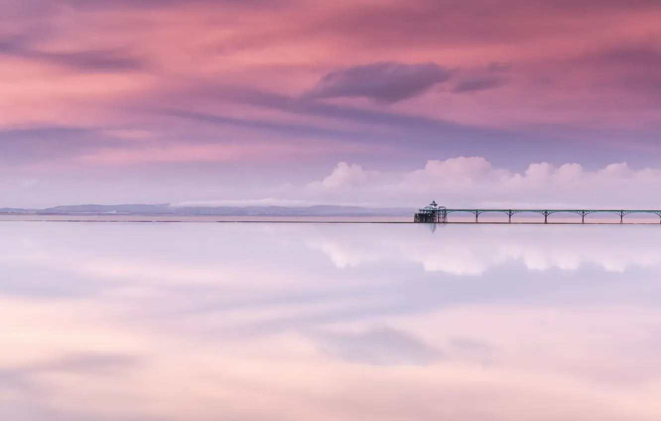 Photo wallpaper reflections, Somerset, Clevedon Pier, Marine Lake