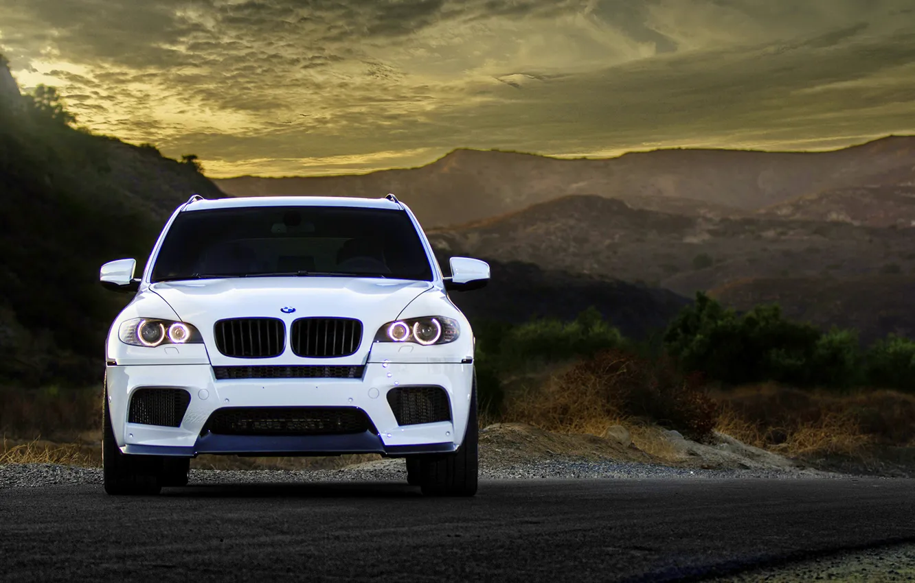 Photo wallpaper white, mountains, BMW, BMW, before, white, wheels, tuning