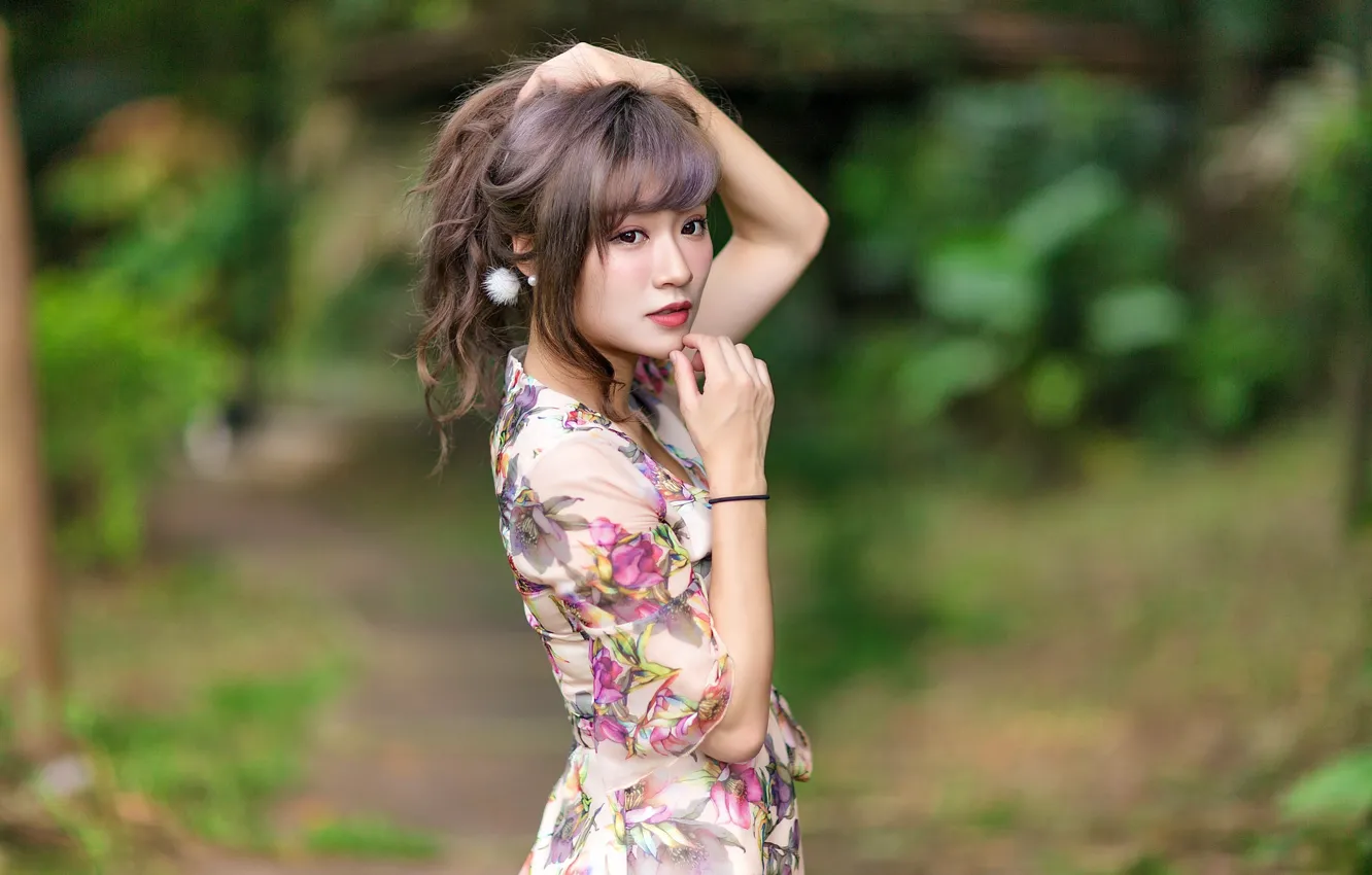 Photo wallpaper girl, Asian, cutie, bokeh